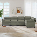 HAOMARKETS 115” Modular Sectional L Shaped Corner Sofa, Corduroy 5-Seater Couches with Thick Cushion for Living Room, Green HAOMARKETS