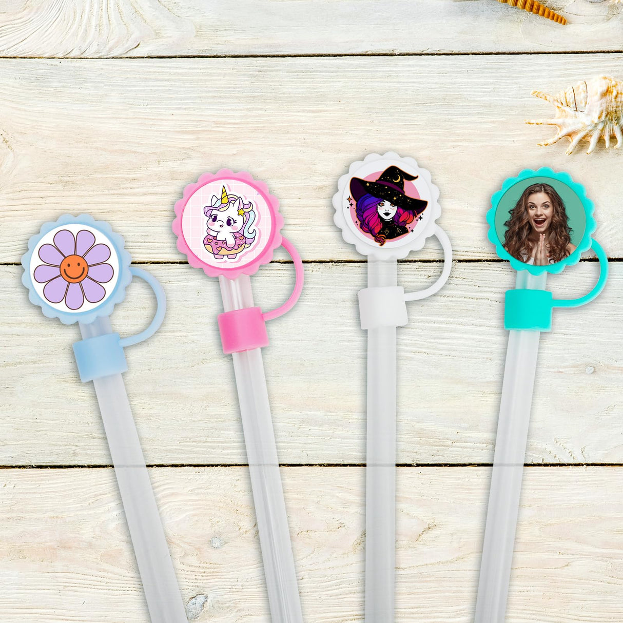 PYD Life 12 Pack Sublimation Straw Cover Cap Topper Silicone Pink for 40 OZ 30 OZ 20 OZ Stanley Tumbler Cup 10mm Straws 1.18" Flower Round with 1" Sublimation Blanks Aluminum Round Sheets PYD Life