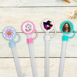 PYD Life 12 Pack Sublimation Straw Cover Cap Topper Silicone Pink for 40 OZ 30 OZ 20 OZ Stanley Tumbler Cup 10mm Straws 1.18" Flower Round with 1" Sublimation Blanks Aluminum Round Sheets PYD Life