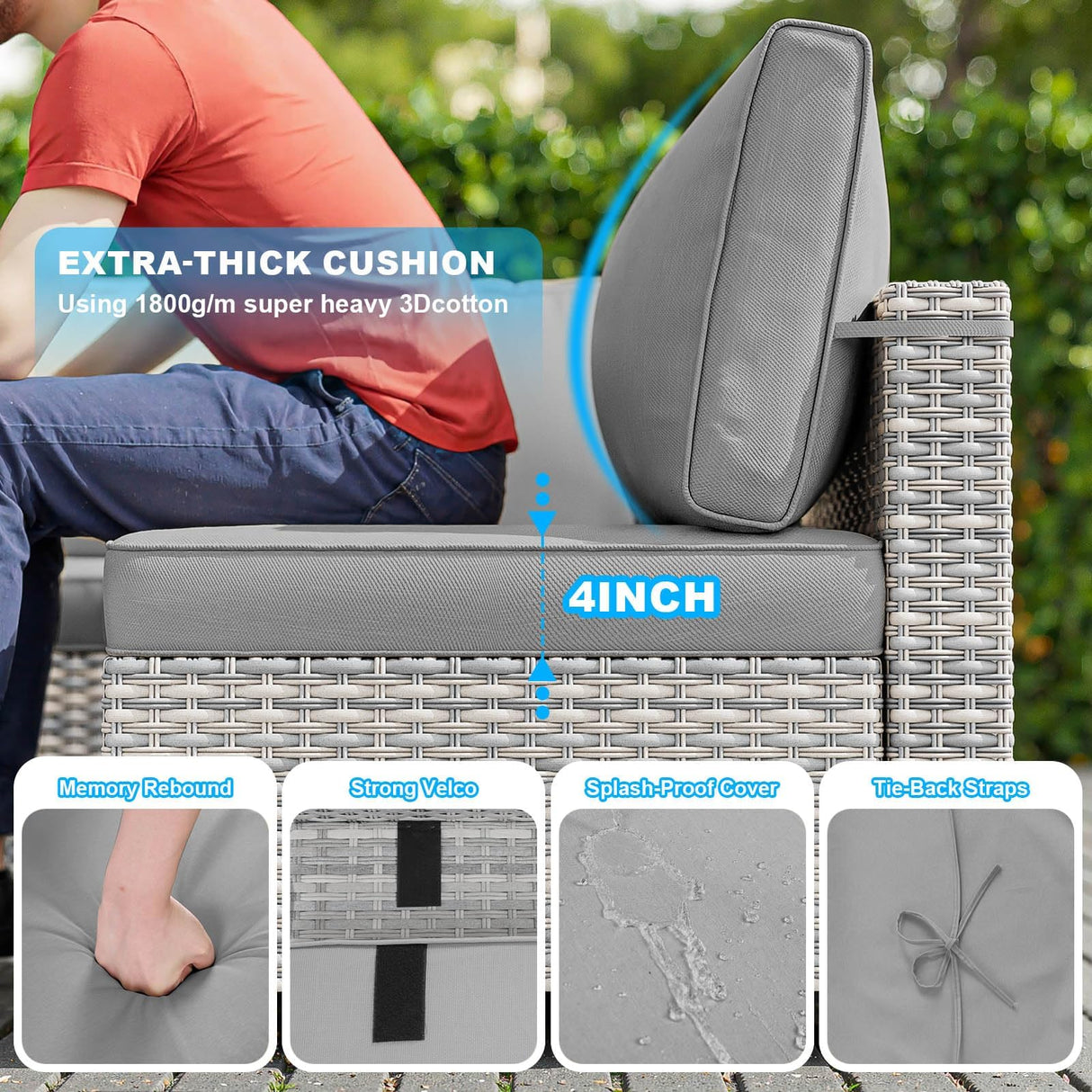 12-Piece Patio Furniture Set, Outdoor Patio Furniture with Swivel Chairs Set, Ottomans, Modular Patio Sofa, Dual-Strand Wicker Rattan, Rust-Resistant Frame, Grey Sweecci