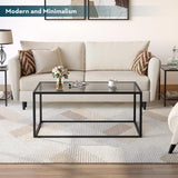 SAYGOER Glass Coffee Table Modern Coffee Tables Simple Rectangular Center Table with Open Space for Living Room Home Office,39.3 x 19.7 x 17.7Inches, Gray Black SAYGOER