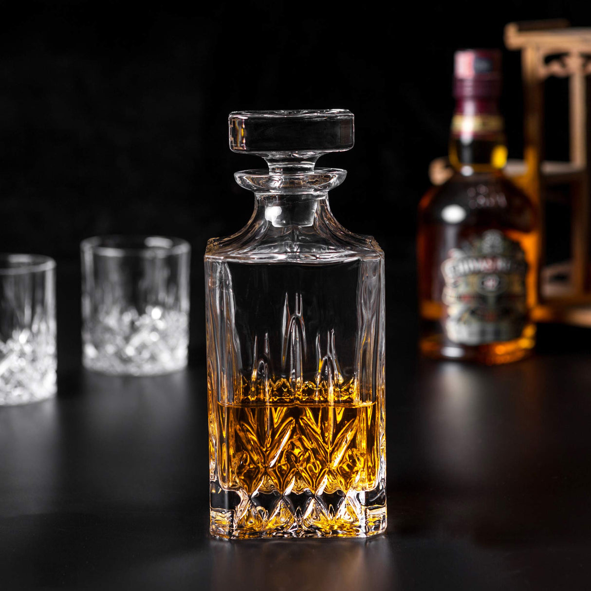 KANARS Whiskey Decanter And Glasses Set in Unique Gift Box - Original Crystal Liquor Decanter Set For Bourbon, Scotch, Vodka, Rum or Whisky, 5-Piece, Gifts for Men Dad KANARS