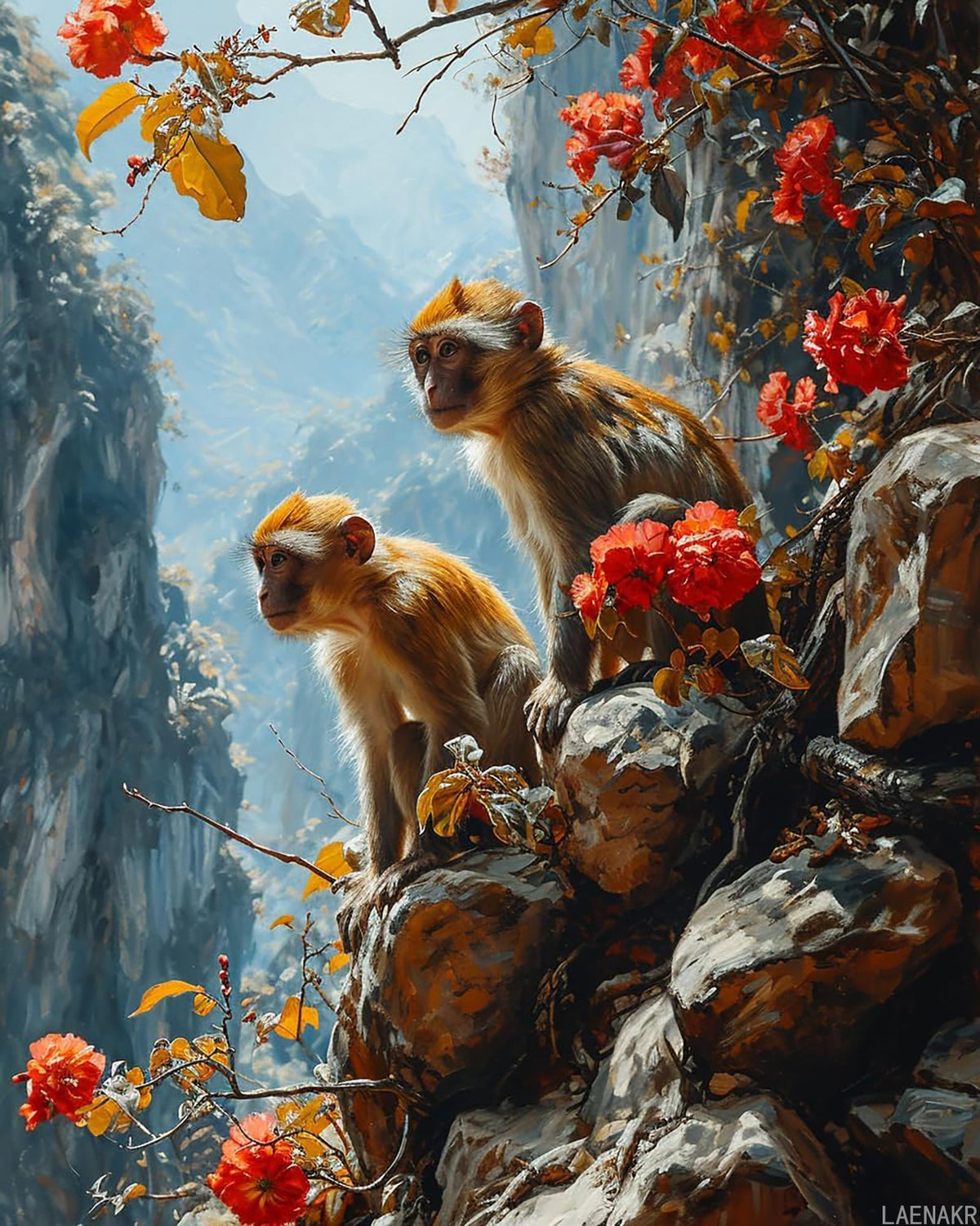 LAENAKR DIY Paint by Numbers for Adults Beginner, Curious Monkeys Exploring Jungle, Paint by Numbers Kit Monkeys Painting by Numbers for Adults, 16" x 20" LAENAKR