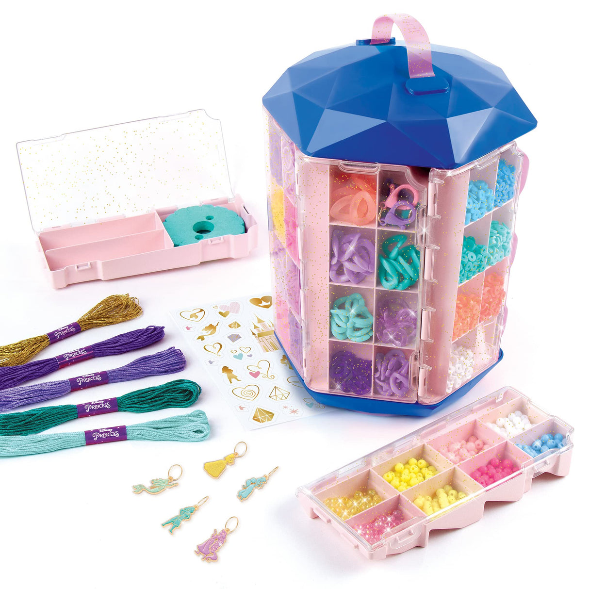 Disney Princess: 5-In-1 Activity Tower - 1600 Pieces Spinning Vertical Platform, Make It Real, 5 Removable Storage Trays, 5 Princess Charms, Various Types Of Beads, DIY Unique Jewelry Kit, Ages 8+ Make It Real