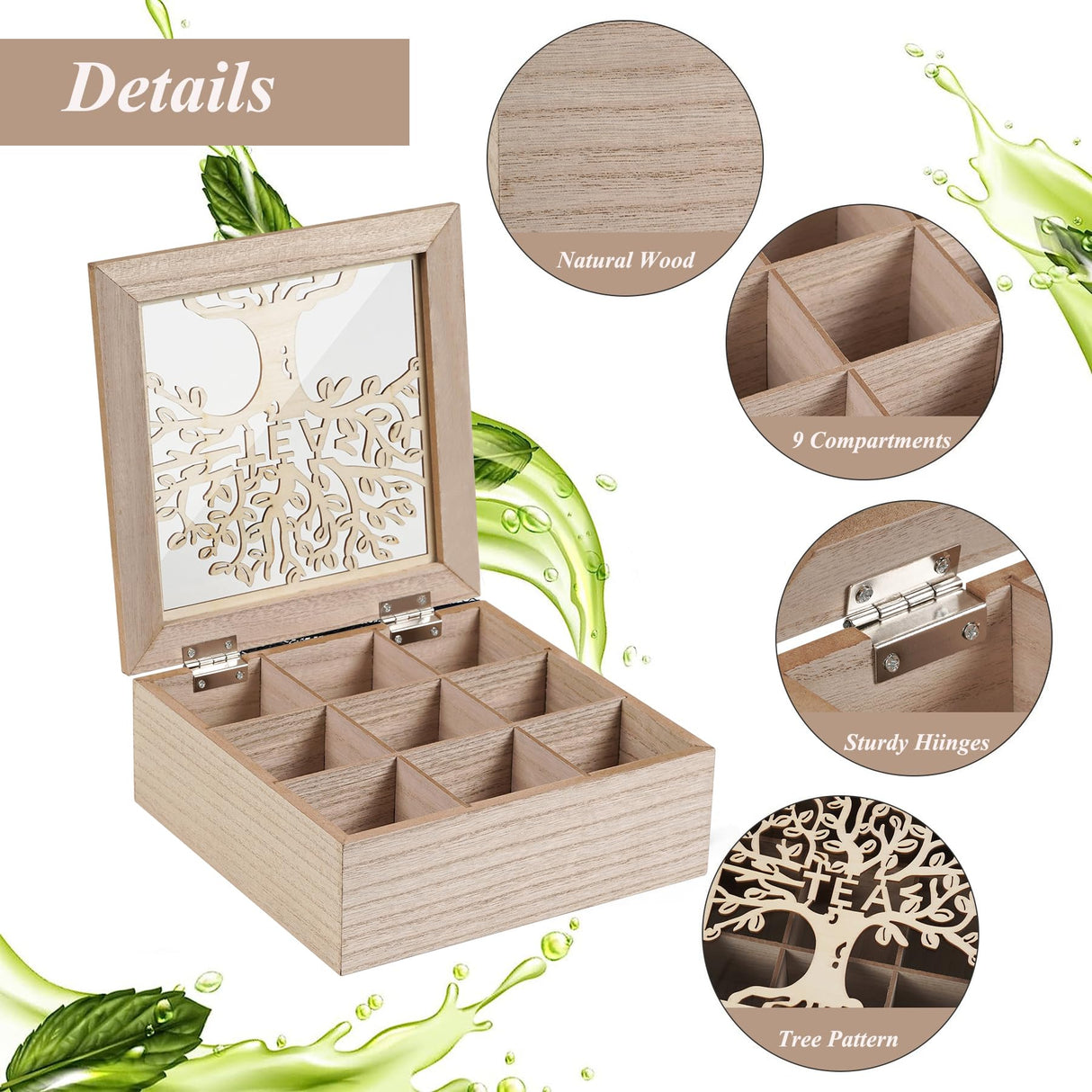 handrong Tea Box Organizer,Wood Teas Bag Holder,Tea Organizers and Storage,Tea Organizer for Teas Bags Coffee Packet for Home Kitchen Office handrong