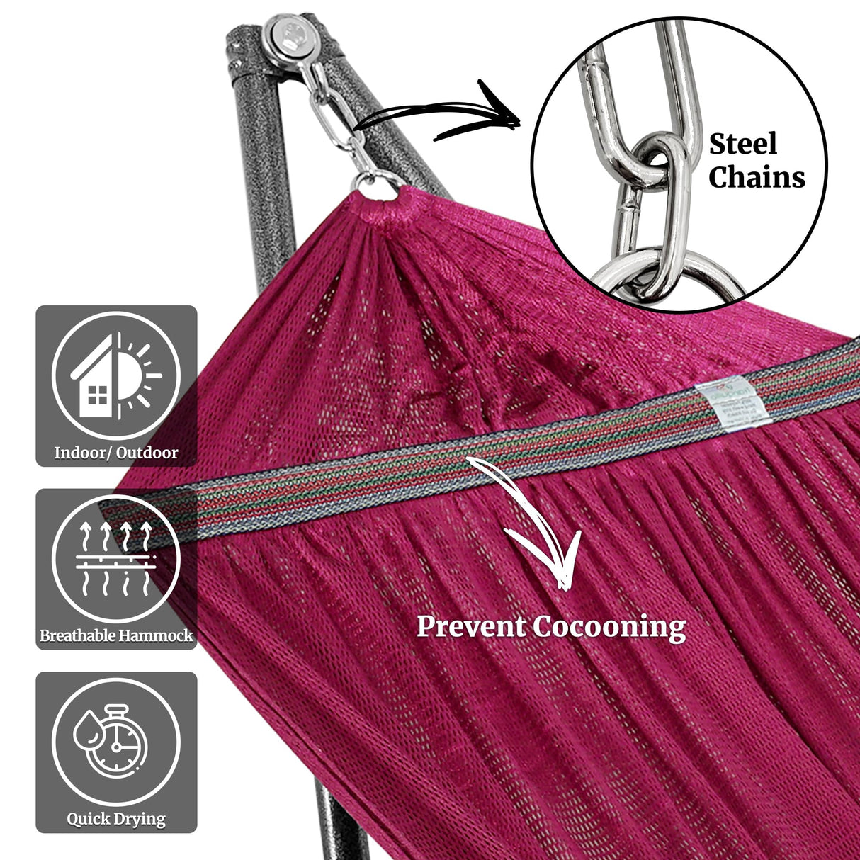 Tranquillo Double Hammock with Stand Included for 2 Persons/Foldable Hammock Stand 600 lbs Capacity Portable Case - Inhouse, Outdoor, Camping, Red Tranquillo