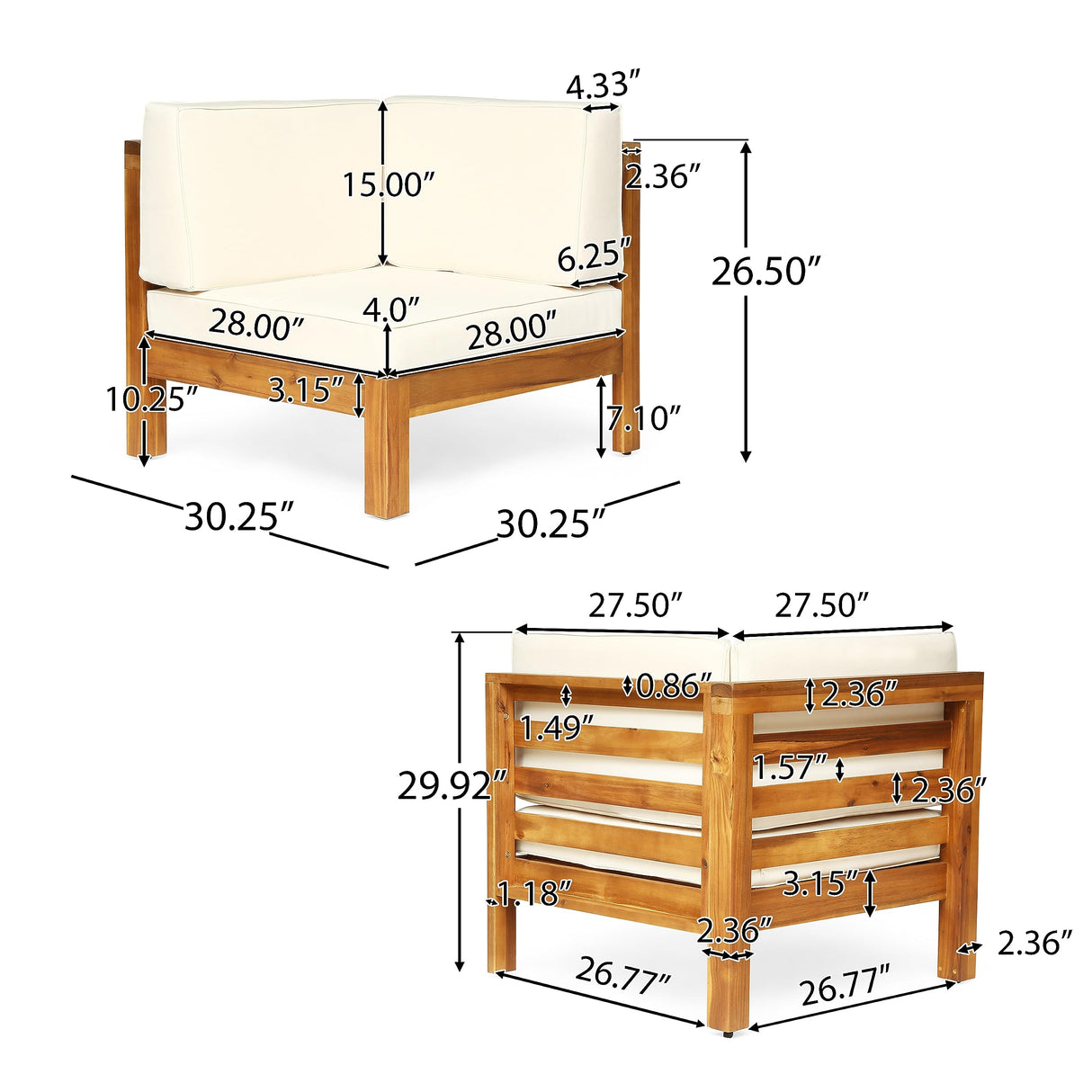 Christopher Knight Home Oana Outdoor Wooden Sectional Set with Cushions, 4-Pcs Set, Teak Finish / Beige GDFStudio