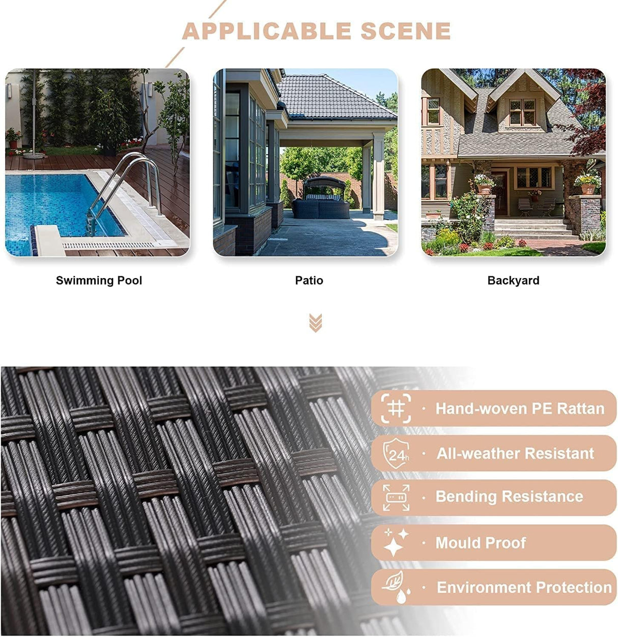 Kullavik 7 Pieces Outdoor Patio Furniture Set with 43" 55000BTU Gas Propane Fire Pit Table PE Wicker Rattan Sectional Sofa Patio Conversation Sets,Khaki Kullavik