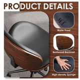 LUXOAK Ergonomic Home Office Desk Chair Set of 2, Mid-Century Modern Armless Chair with PU Leather/360°Swivel Wheels/Seat Height Adjustable for Office, Study, Black LUXOAK