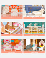 ROBOTIME Doll House Wooden Dollhouse for Kids 3 4 5 6 Years Old, Doll House w/28PCS Furniture Plastic, for 3.3”Dolls, Birthday Presents for Toddler 3+ ROBOTIME