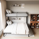 Bellemave Metal Bunk Bed with Trundle, Twin Over Twin Bunk with Pull-Out Trundle and Guardrail and Ladder for Kids/Teenagers, Adults, No Box Spring Needed, Black Bellemave