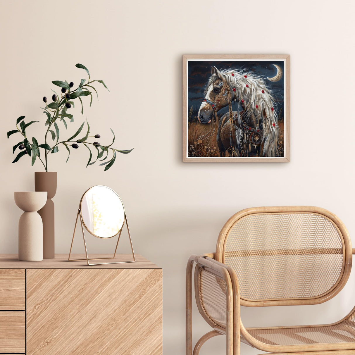 American Native Indian War Horse Moon 5D Diamond Art Painting by Number Kits for Adults DIY Paint with Full Drill Round Diamond Gems Painting Art Craft for Home Wall Decor 13.8x13.8in Generic