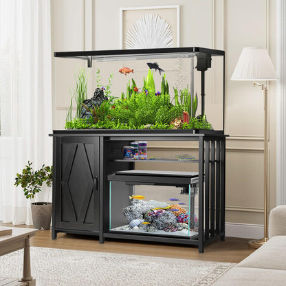 VOWNER 55-75 Gallon Fish Tank Stand, Aquarium Stand with Power Outlets, Cabinet for Fish Tank Accessories Storage, Heavy Duty Metal Frame, Suitable for Fish Tank, Turtle Tank, 1200LBS Capacity, Black