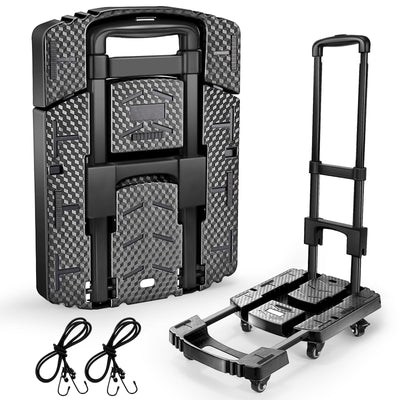 Voipvvii Folding Hand Truck, Portable Heavy Duty Dolly, 6 Wheels Collapsible Luggage Cart with 2 Elastic Ropes - Compact Trolley for Easy Moving - Ideal Hand Cart for Travel and More