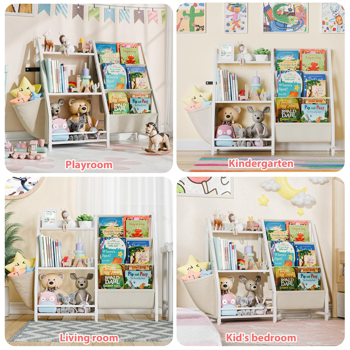 LATIBELL 3 Tier Kids Bookshelf and Toy Storage, Montessori Baby Toddler Bookshelf for Kids, Bookcase, Toy Storage Organizer, for Playroom, Bedroom, Nursery (White) LATIBELL