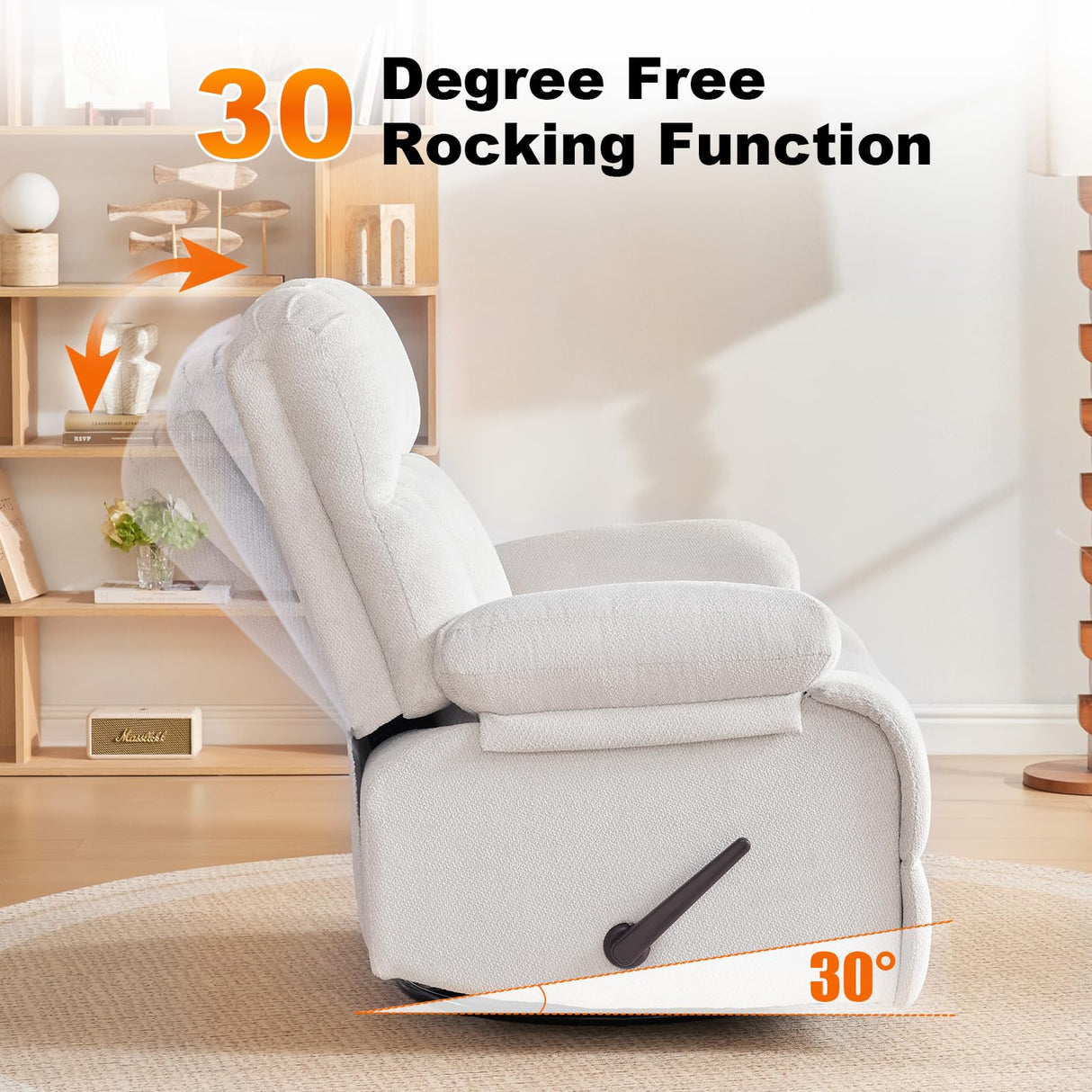 Eiayeebil Oversized Recliner Chair, 360° Swivel Rocker Recliner for Big Man, Extra Wide Manual Recliner, Overstuffed Soft Glider Rocking Sofa Chair for Living Room(Beige) Eiayeebil