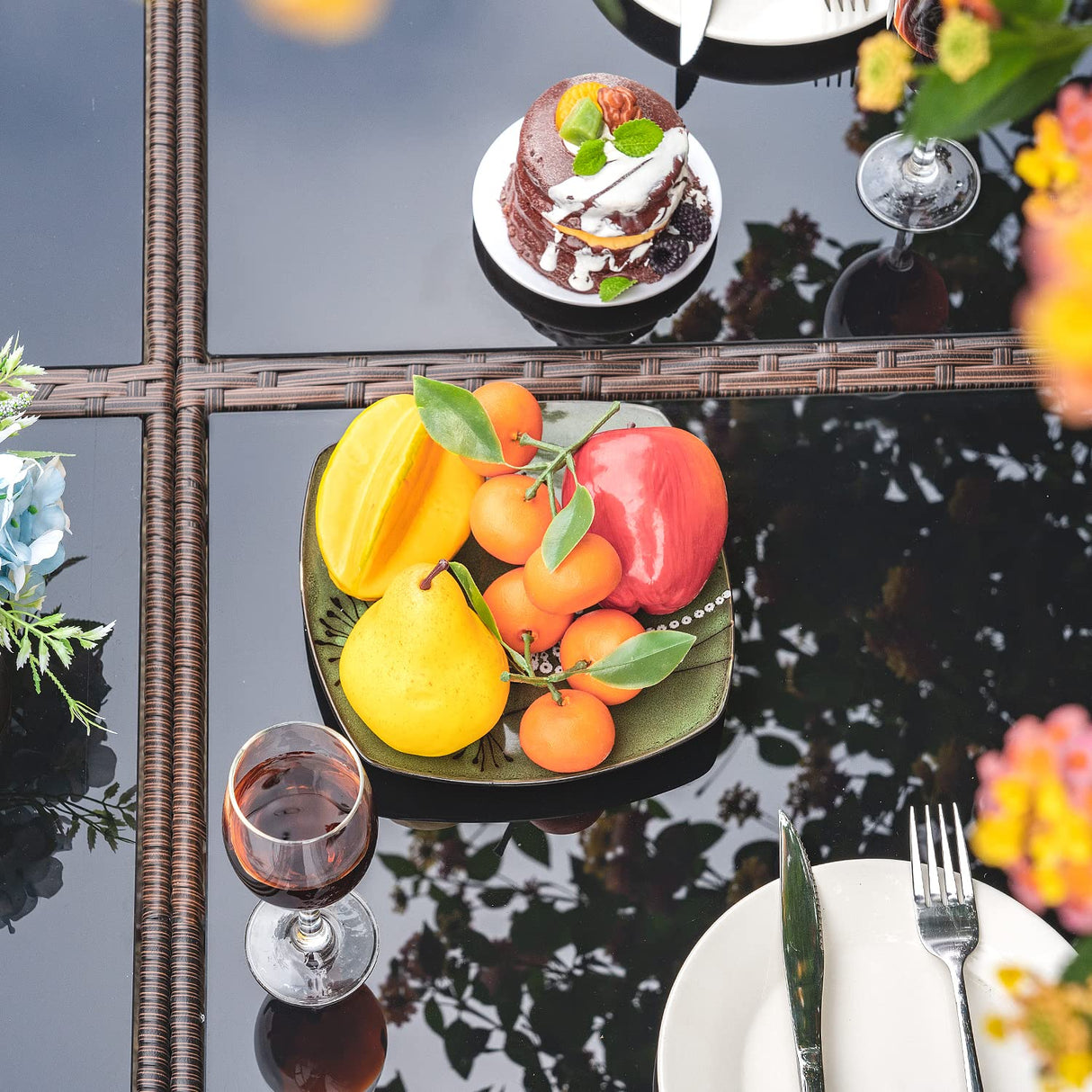 Homall 9 Pieces Dining Outdoor Furniture Patio Wicker Rattan Chairs and Tempered Glass Table Sectional Conversation Set Cushioned with Ottoman (Brown) Homall