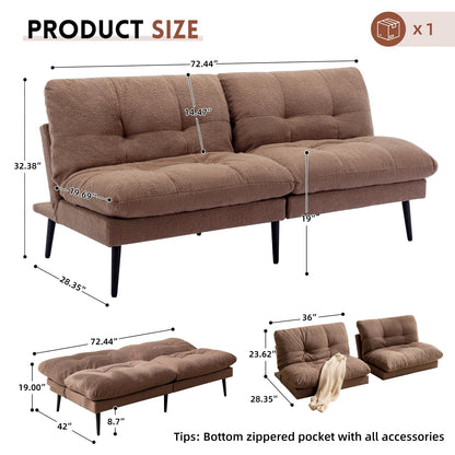 Siiejia Convertible Futon Couch Bed, Sleeper Futon Sofa Bed Adjustable Backrest Couch Splitback Small Loveseat Modern Sofa for Living Room, Apartment, Bedroom, Office, Brown