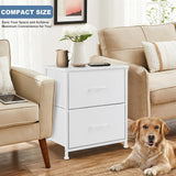 DUMOS Nightstand Small Dresser with 2 Fabric Drawers Side Tables Bedroom End Table Kids Bedside Storage Furniture for 20 inch Tall Night Stand for Closet, Entryway, College Dorm, White DUMOS