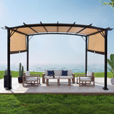 VINGLI 9’ x 12’ Outdoor Pergola with Adjustable Canopy, Steel Arched Patio Pergola Grape Trellis Pavilion Grill Gazebo for Backyard and Garden (Beige-9'x12') VINGLI