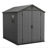 Keter Darwin 6x8 Ft Resin Storage Shed, Graphite Gray – Double Doors with Window & Skylight Keter