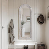 MELOMOIR Arched Full Length Mirror with Solid Wood Frame, 56"x21" Rustic Farmhouse Floor Mirror with Stand, Free Standing Leaning Hanging, for Bedroom Living Room Dressing Room, Distressed White MELOMOIR