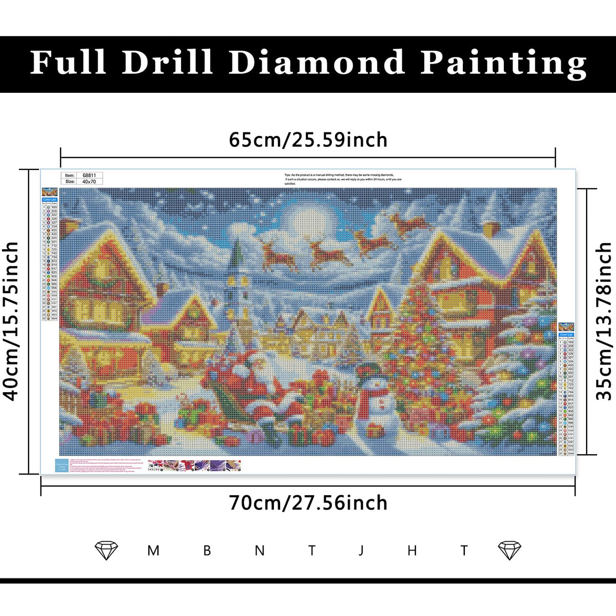 MBNTJHT Christmas Night Large Diamond Art Kits for Adults,DIY Santa Claus 5D Round Drill Diamond Painting Kits for Beginners, Large Gem Painting Art Craft Kit for Home Wall Decor 16x28 Inch. MBNTJHT