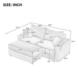 Deep Seat Modular Sectional Sofa Cloud Couch with Movable Ottoman, Corduroy Upholstered Oversized Loveseat Convertible Sleeper Sofabed Lounge Daybed w/Cup Holders & 2 USB Ports & Phone Holder Eafurn