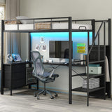 Furniouse Twin Loft Bed with Desk and Storage Stairs and Wardrobe, Heavy Duty Loft Bed, RGB LED Bed with USB Port, Outlets and Adjustable Furniouse
