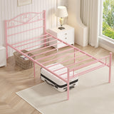 VECELO 14 Inch Twin Size Metal Platform Bed Frame with Headboard and Footboard, Heavy Duty Mattress Foundation with Steel Slats Support, No Box Spring Needed, Pink VECELO