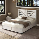 AMERLIFE Full Size Farmhouse Bed Frame with 4 Drawers, Wooden Storage Bed Frame with Headboard and Heavy Duty Metal Slats, Noisy Free, Easy Assemble, White/Barnwood AMERLIFE