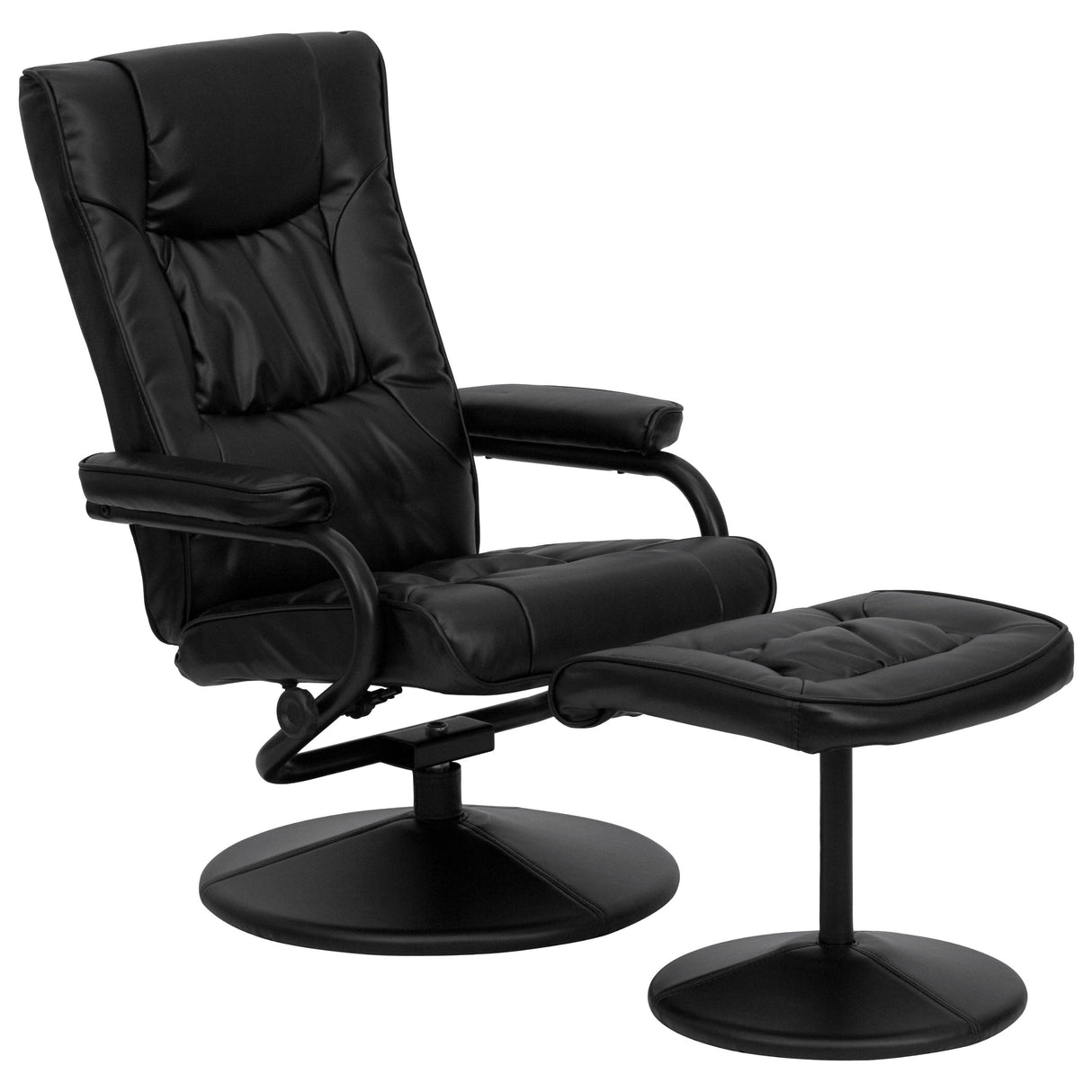 Flash Furniture Rachel Contemporary Multi-Position LeatherSoft Recliner Chair with Ottoman, 360-Degree Swivel Recliner Chair and Ottoman Set, Black Flash Furniture