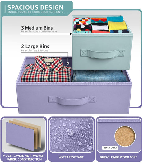 Sorbus Kids Dresser with 5 Drawers - Storage Chest Organizer Unit with Steel Frame, Wood Top, Easy Pull Fabric Bins - Long Wide TV Stand for Bedroom Furniture, Hallway, Closet & Office Organization Sorbus