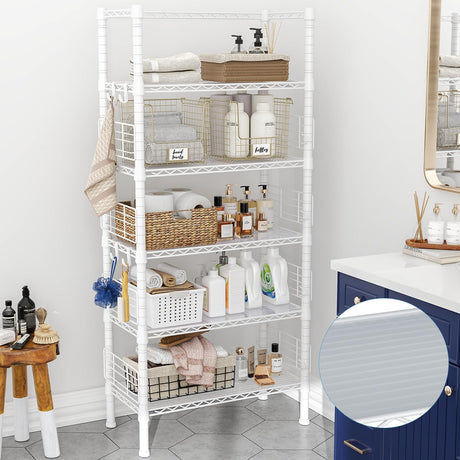 FUTASSI Metal Storage Rack, Storage Organizer Shelves for Kitchen, Bathroom, Living Room, Balcony and Garage, 5 Tiers Narrow Bookshelf, 21.2" W x 9.4" D x 59.2" H, Load 400lbs, White FUTASSI