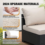 JOYURE 6PCS Patio Furniture Set Outdoor Wicker All-Weather Sectional Conversation Sofa Rattan Patio Seating with Cushion and Glass Table for Porch Poolside,Beige JOYURE