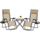 Yaheetech 3PCS Zero Gravity Recliner Portable Outdoor Reclining Chair Set w/Side Table Folding Chaise Lounge Chairs for Patio Beach Deck Garden Pool Beige Yaheetech
