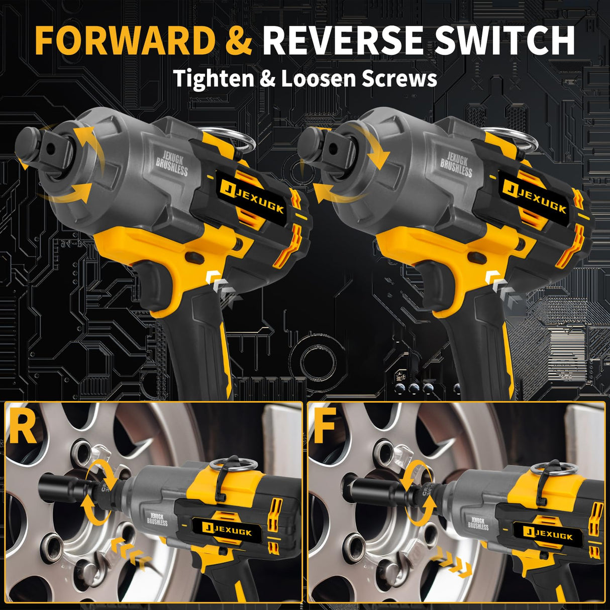 JEXUGK 2000Nm Cordless Impact Gun, 3/4" To 1/2" 2 x 6.0AH Battery Heavy High Torque Impact Wrench, 1500Ft-lbs Brushless Eléctrica Pistola de Impacto, Power Llave de Impacto for Truck Mower Car Repair JEXUGK