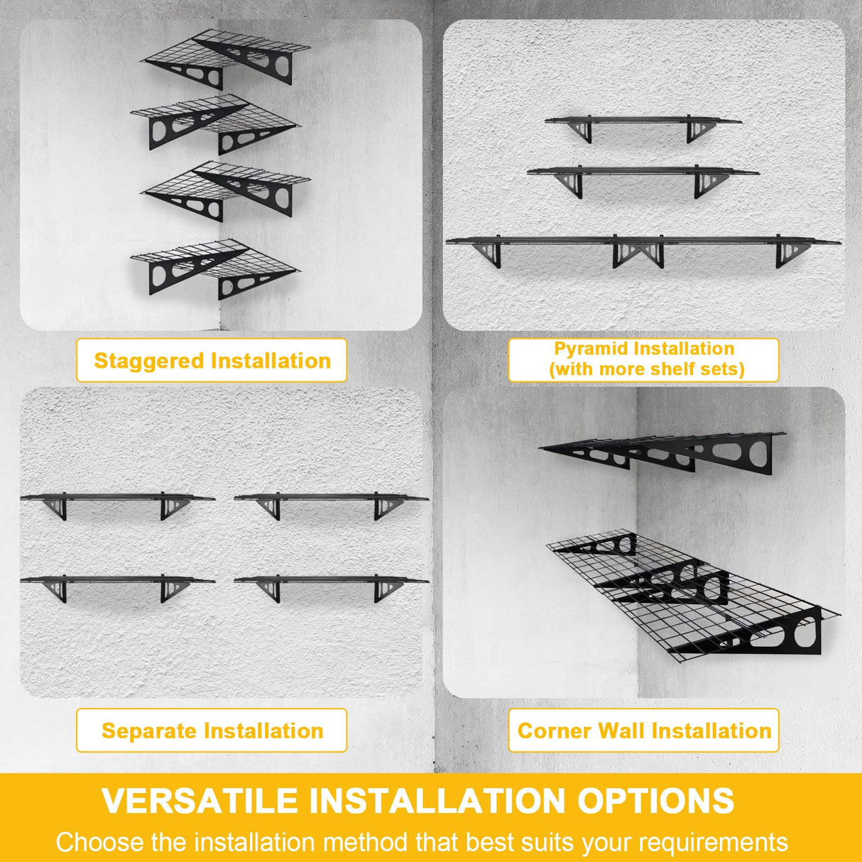 Jwevvie 2 Pack 2 x 6 ft Garage Shelving Wall Mounted, Heavy Duty Garage Wall Shelves, 440 lbs Load Capacity Storage Rack Floating Shelves Jwevvie