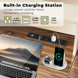 JanflyHome Executive Desk with File Storage Drawer, 63" Lift Top Farmhouse Home Office Gaming Desk with Charging Station, 3 Drawers Sensor Lights Wood Computer Table with Monitor Stand, Antique White JanflyHome