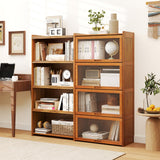 Giantex 4-Tier Bookcase with Clear Doors, 55" Bamboo Bookshelf with Flip-up Acrylic Doors, Freestanding Cube Storage Organizer with Shelves, Solid Wooden Display Cabinet for Living Room, Study, Brown Giantex