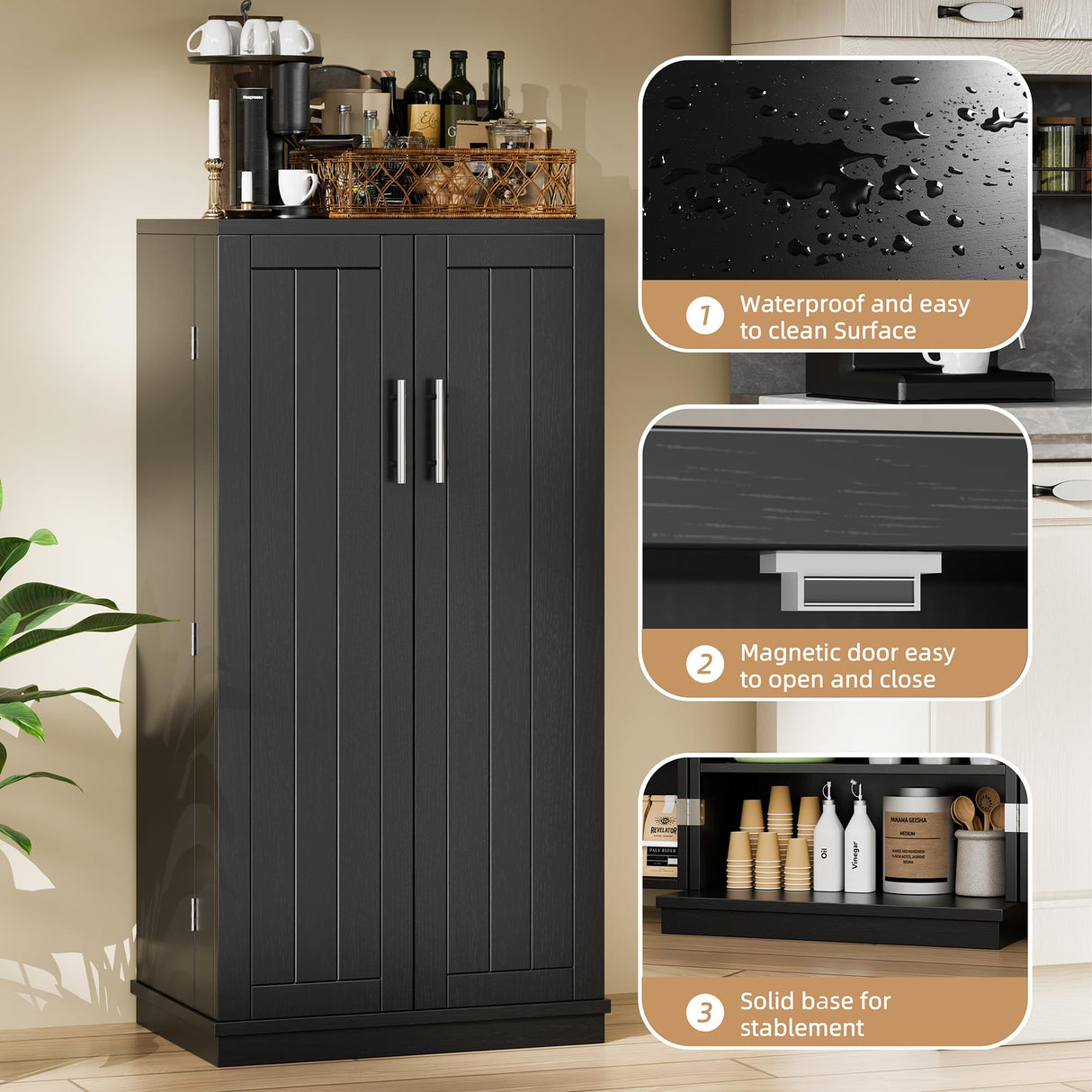 Shintenchi Kitchen Pantry Cabinet,5 - Layer Storage Cupboard with Adjustable Shelves for Organizing and Storing Food Items,47'' Versatile Buffet Sideboard for Kitchen, Bathroom and Laundry,Black Shintenchi