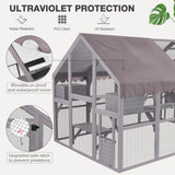 MEDEHOO Large Catio Outdoor Cat Enclosures Wooden Cat House with Sleeping Houses, Bridges, Walks, UV Proof Cover 74" H 110" L MEDEHOO