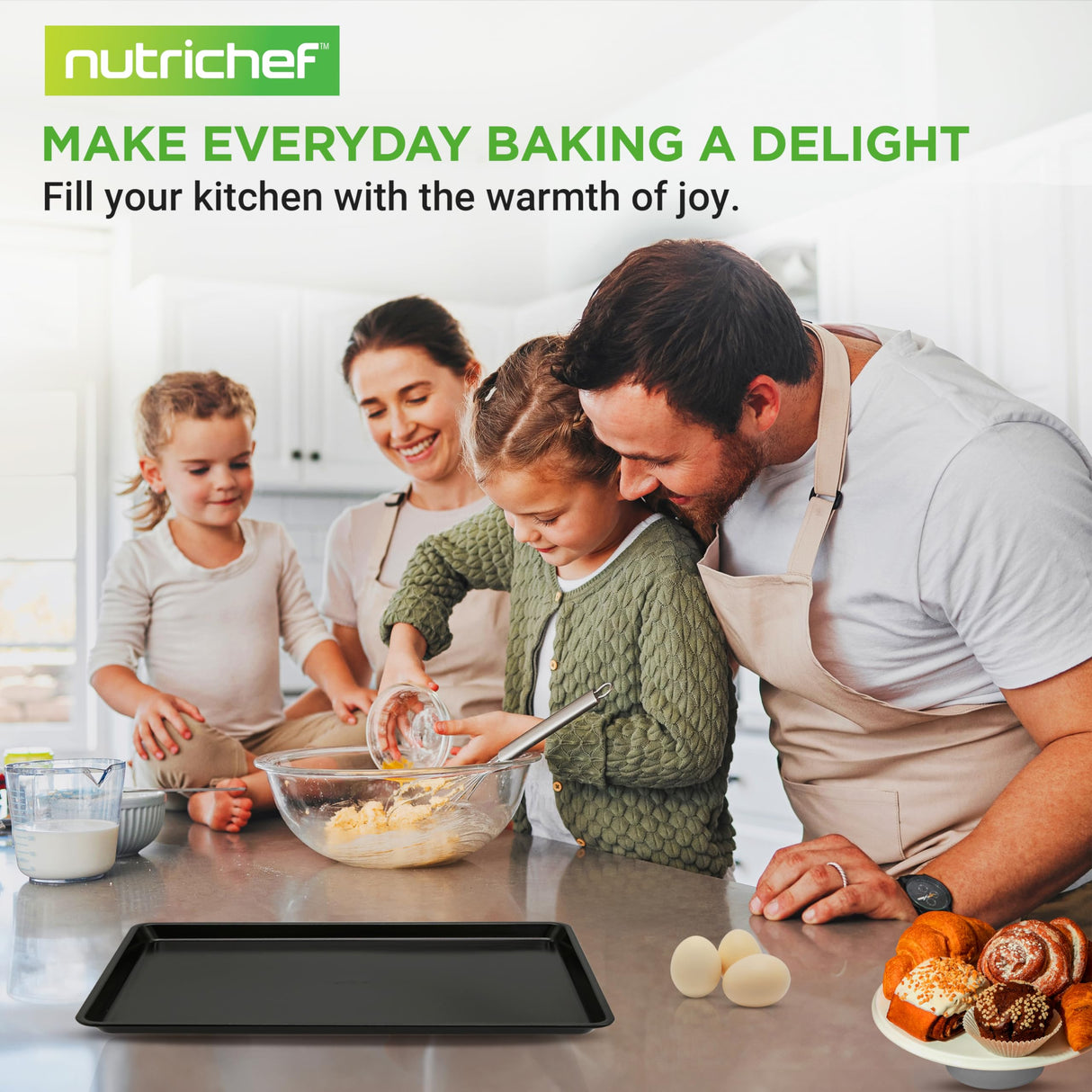 NutriChef Nonstick XL Cookie Sheet Baking Pan - Extra Large 22 Inch x 16 Inch with Raised Edges, Thick Carbon Steel Oven Baking Sheet for Jelly Rolls, Cookies, Cakes, & Pastries - Black NutriChef