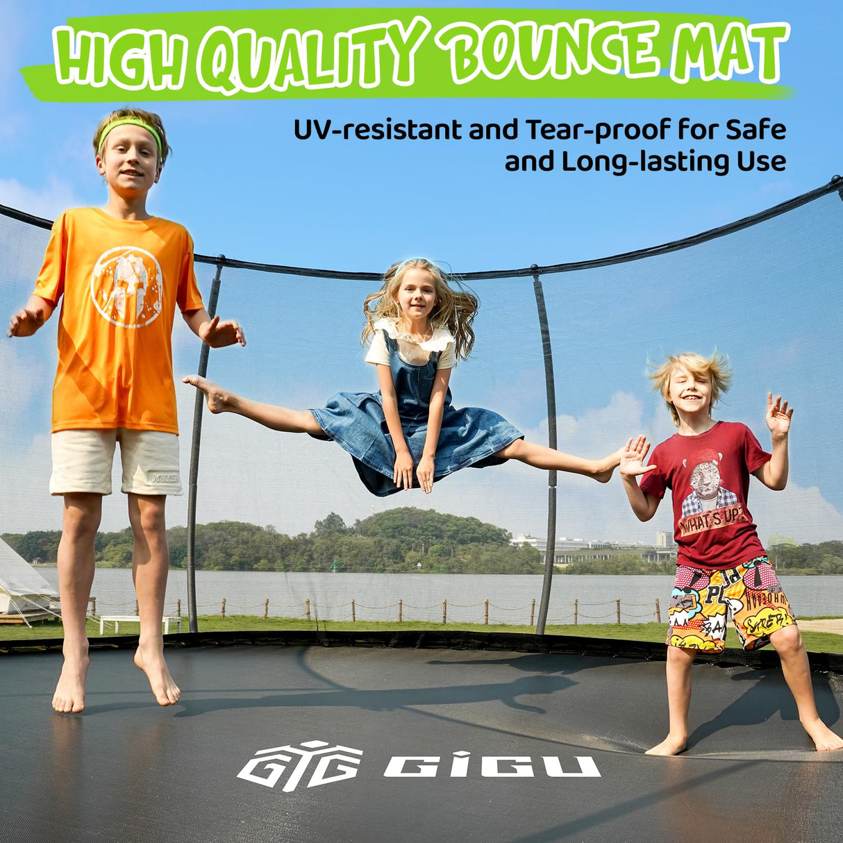 Gigu 14 FT Trampoline with Basketball Hoop Water Sprinkler Spiral Ground Stakes Trampolines Outdoor Yard for Adults Kids Gigu