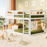 TOLEAD Low Bunk Bed Twin Over Twin, Floor Bunk Bed with Ladder, Twin Bunk Bed with Full Guardrails, Wooden Bunk Bed for Juniors, Boys, Girls, Kids, Bedrooms (White) TOLEAD