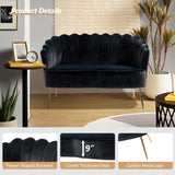 HULALA HOME Modern Velvet Loveseat Sofa with Flower Shaped Back, Comfy Upholstered 2-Seater Sofa with Gold Metal Legs, Small Love Seat Accent Couch for Living Bedroom Leisure Areas, Black HULALA HOME