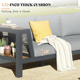 LUXOAK Outdoor Aluminum Patio Sofa, Modern 3-Seater Tool-Free Assembly Couch with Side Table Armrest, Deep Seating with Thick Cushions, Weatherproof Backyard Furniture for Porch, Balcony, Deck LUXOAK
