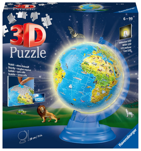 Ravensburger Children’s Globe Night Edition 3D Jigsaw Puzzle - 180 Piece Set | Features LED Light | Interactive and Educational Toy | Ideal for Kids and Adults | Model 11288 Ravensburger