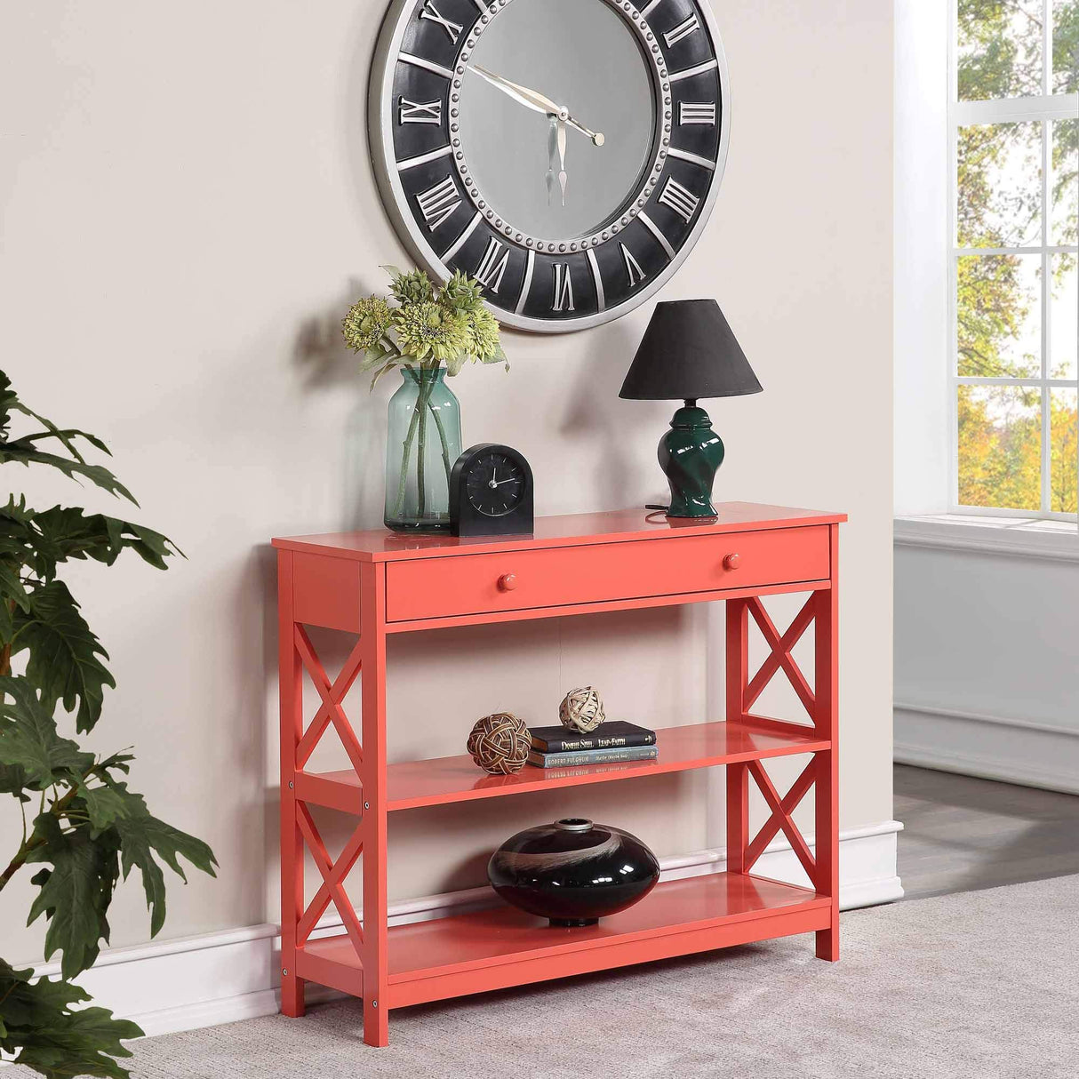 Convenience Concepts Oxford 1 Drawer Console Table with Shelves, Coral Convenience Concepts