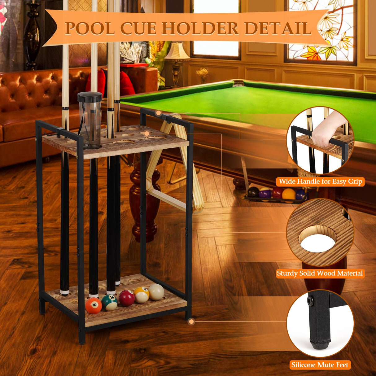 Jolensoy Pool Stick Holder Pool Cue Holder Floor Stand Cue Stick Holder 10-Hole Billiard Cue Racks for Game Room Billiard Room Decor Club Pool Table Accessories Jolensoy